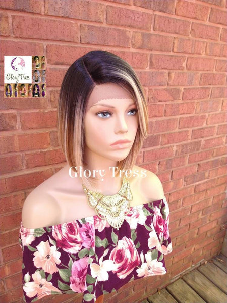 NEW ARRIVAL// Short & Chic Bob Lace Front Wig, Ombre Blonde Wig, Glory Tress, Bob With Bangs, Money Piece Highlights //  BRILLIANT