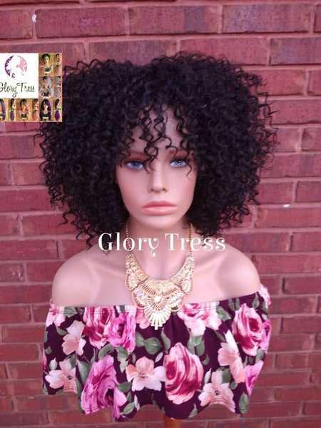 Big Curly Wig, Human Blended Wig, Curly Full Wig With Bangs, Wig, Glory Tress Wigs, African American Wig// BRILLIANT