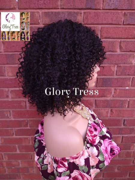 Big Curly Wig, Human Blended Wig, Curly Full Wig With Bangs, Wig, Glory Tress Wigs, African American Wig// BRILLIANT