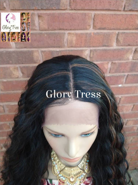 Lace Front Wig, Black Wig, Wavy Wig, Auburn Highlights, Glory Tress // GRACE