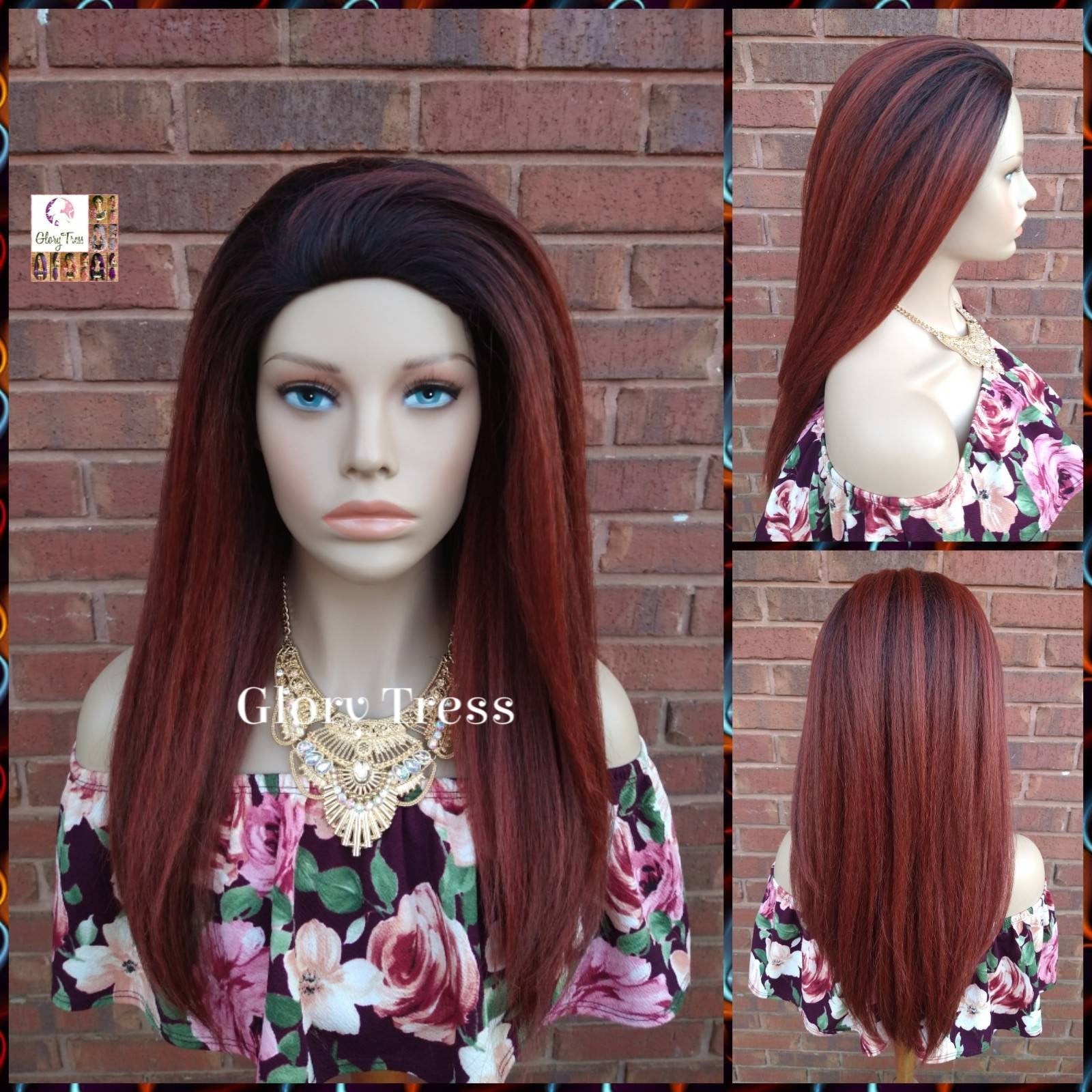 Half Wig - Yaki Straight Half Wig - Copper Red Wig, Beginner Friendly Wig, Glory Tress Wigs - African American Wig //GREAT