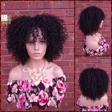 Wig, Curly Wig, Human Blended Wig, Curly Full Wig, Wig With Bangs, Glory Tress, African American Wig, Big Curly Wig, On Sale// BRILLIANT