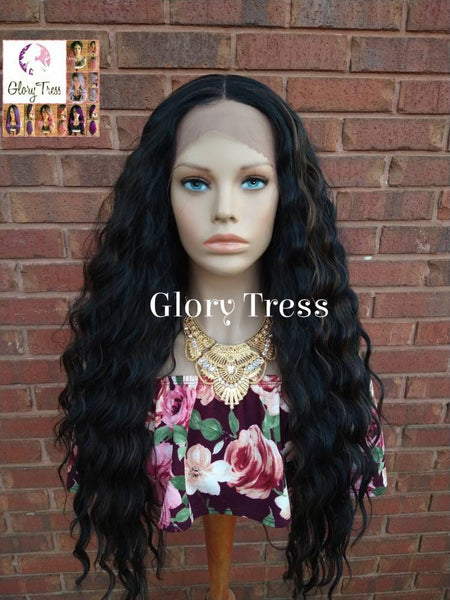 Lace Front Wig, Black Wig, Wavy Wig, Auburn Highlights, Glory Tress // GRACE