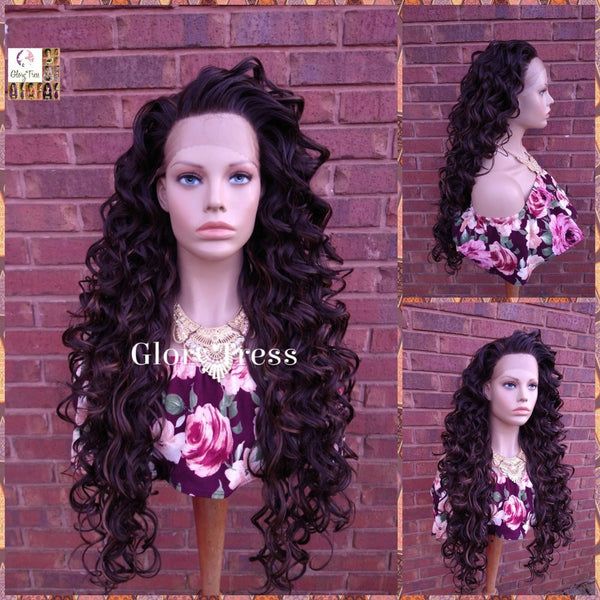 Lace Front Wig - Wigs - Glory Tress - Long Wavy Wig - Brown Wig - Human Hair Blend Wig - Lace Front Wigs - Deep Wave- ON SALE // GLORY
