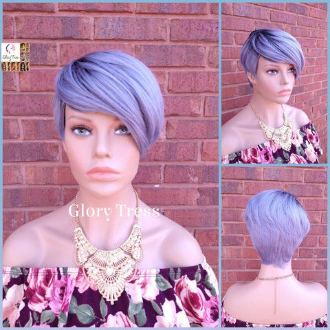 Wig - Full Cap Wig - Wigs - Glory Tress - Ombre Wig - Short Razor Cut Wig - Blueish Gray Wig - Straight Wig // DEVOTE