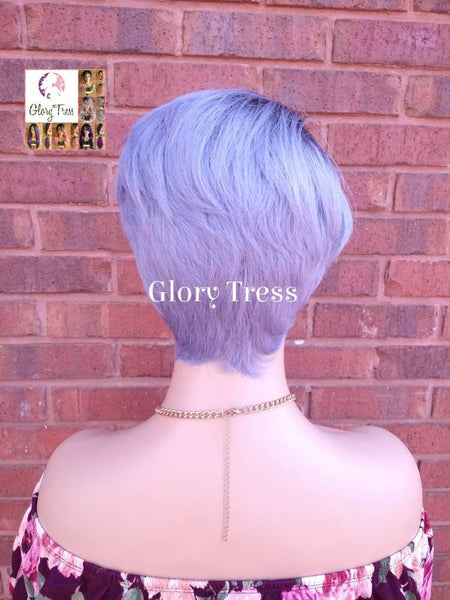 Wig - Full Cap Wig - Wigs - Glory Tress - Ombre Wig - Short Razor Cut Wig - Blueish Gray Wig - Straight Wig // DEVOTE