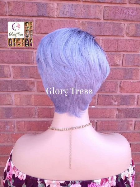 Blonde Wig - Full Cap Wig - Wigs - Glory Tress - Ombre Wig - Short Razor Cut Wig - Blueish Gray Wig - Straight Wig // DEVOTE