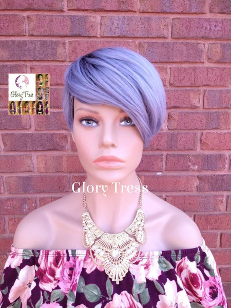 Wig - Full Cap Wig - Wigs - Glory Tress - Ombre Wig - Short Razor Cut Wig - Blueish Gray Wig - Straight Wig // DEVOTE