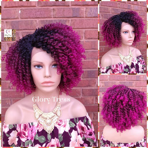 Lace Front Wig, Kinky Curly Wig, Curly Afro Wig, Ombre Pink Wig, Glory Tress, African American Wig, Ready To Ship // ZIPPORAH