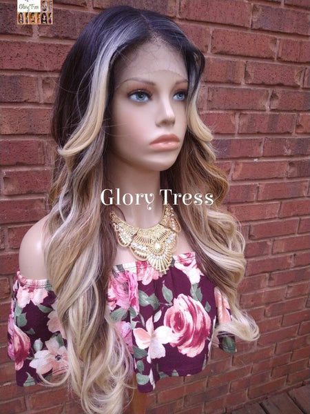 13x6 Wavy Lace Frontal Wig Ombre Blonde Wig Money Piece Highlights  Human Blend Wig Glory Tress Wigs Alopecia Chemo Wig - GLOW