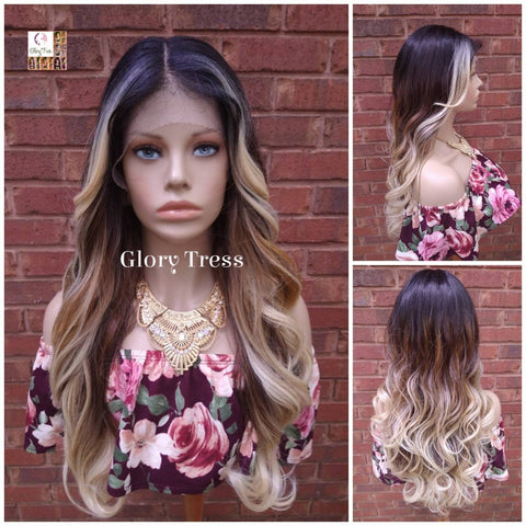 13x6 Wavy Lace Frontal Wig Ombre Blonde Wig Money Piece Highlights  Human Blend Wig Glory Tress Wigs Alopecia Chemo Wig - GLOW