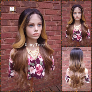 Wavy Lace Front Wig, Money Piece Highlights, Blonde Wig, Blonde Wig, Glory Tress, Wigs, Wig, Heat Safe, On Sale // BELIEVE