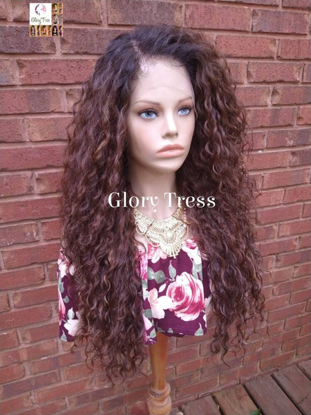 Curly Lace Front Wig, Human Hair Blend, 13X6 Free Parting, HD Lace Frontal, Glory Tress, Brown Wig, Ready The Ship // JOY