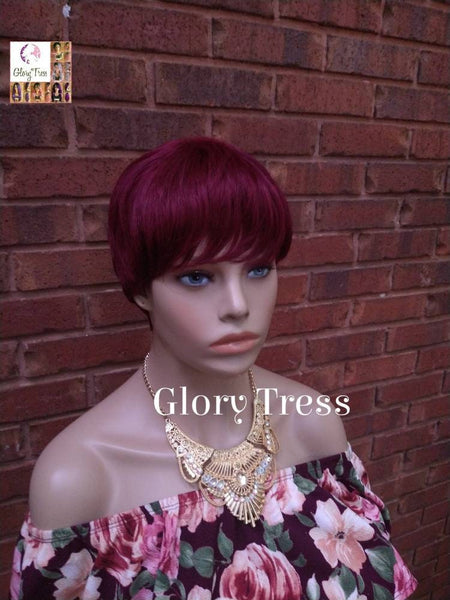 NEW ARRIVAL// Short Razor Cut Full Wig, Pixie Cut Hairstyle, 100%  Human Hair Wig, Burgundy Wig, Glory Tress // REVIVE