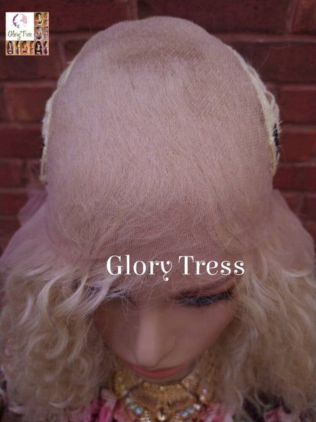 Curly Lace Front Wig, Human Hair Blend, 13X6 Free Parting, HD Lace Frontal, Glory Tress, 613 Platinum Blonde Wig // JOY