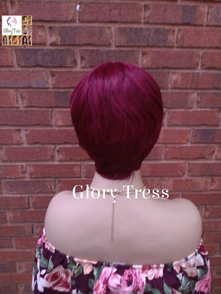 NEW ARRIVAL// Short Razor Cut Full Wig, Pixie Cut Hairstyle, 100%  Human Hair Wig, Burgundy Wig, Glory Tress // REVIVE