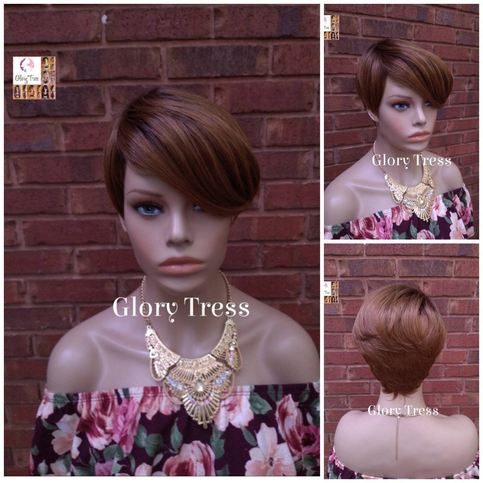 CLEARANCE - Full Cap Wig - Wigs - Glory Tress -  Blonde Ombre Wig - Short Razor Cut Wig - Dark Blonde Wig - Straight Wig - // DEVOTE