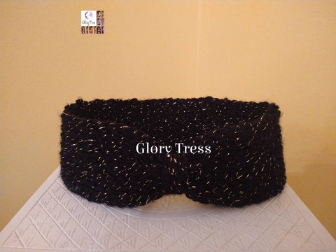 Headband - Crochet Headband - Black & Gold Headband - Turbans - Handmade Turban - Handmade Crochet Headband - Glory Tress  // GLAMOROUS