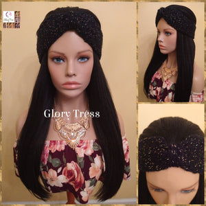 Wigs - Half Wig - Crochet Headband - Black Headband - Yaki Straight Half Wig - Wig - Beginner  Friendly Wig, Glory Tress  // LUXURY