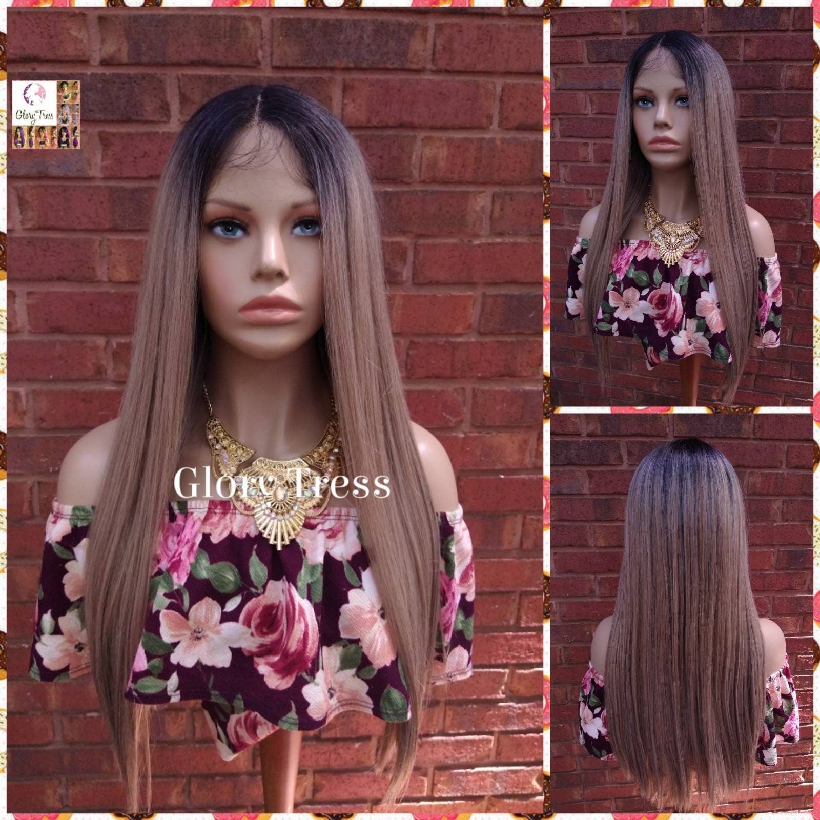 Lace Front Wig, Wig, Ombre Ash Blonde Wig, Straight Wig, Ombre Wig, Blonde Wig, Glory Tress, Wigs, Heat Safe Wig, On Sale  / YOU'RE AWESOME