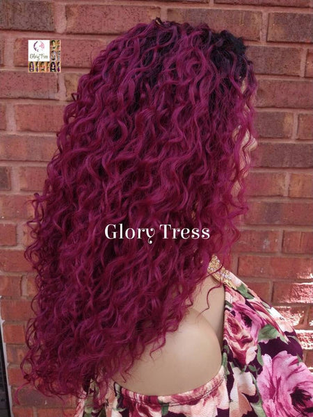 Kinky Curly Half Wig | Glory Tress wigs | Ombre Burgundy Wig | African American Wig | GRACIOUS