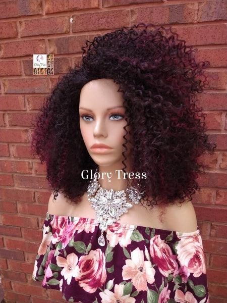 Kinky Curly Wig,  Curly Half Wig, Big Natural Afro Wig, African American Wig, Glory Tress, Burgundy Wig, New Arrival // YOU'RE GORGEOUS