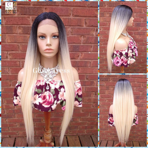 Lace Front Wig, Wigs, Glory Tress Wigs, Ombre 613 Platinum Blonde Wig, Lace Part, Ombre Blonde, READY To SHIP // LILY