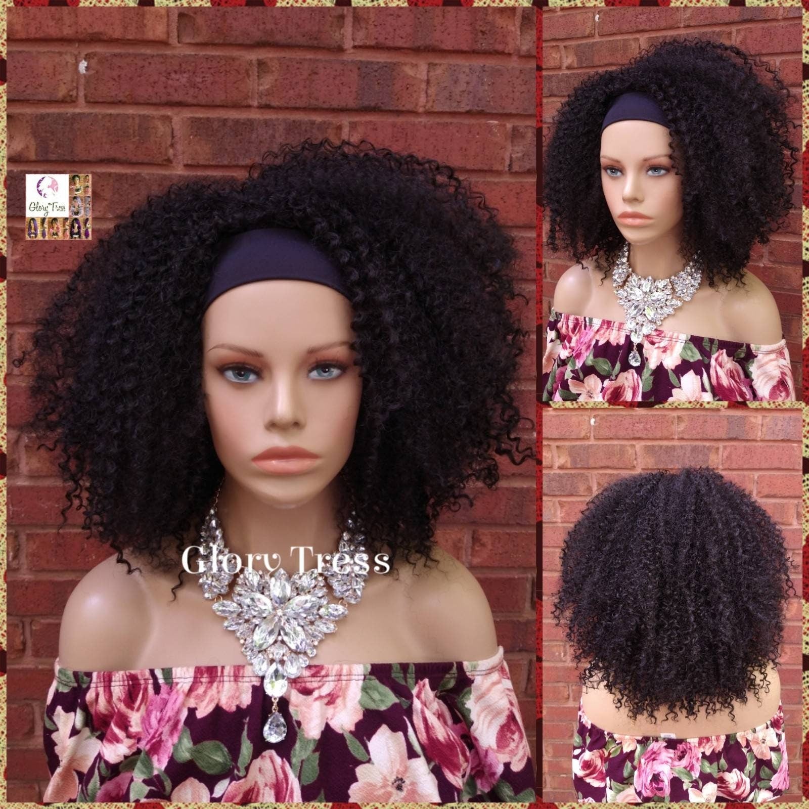 Headband Half Wig -  Kinky Curly Wig - Black Wig - Beginner Friendly - Glory Tress Wigs - African American Wig // PROSPERITY