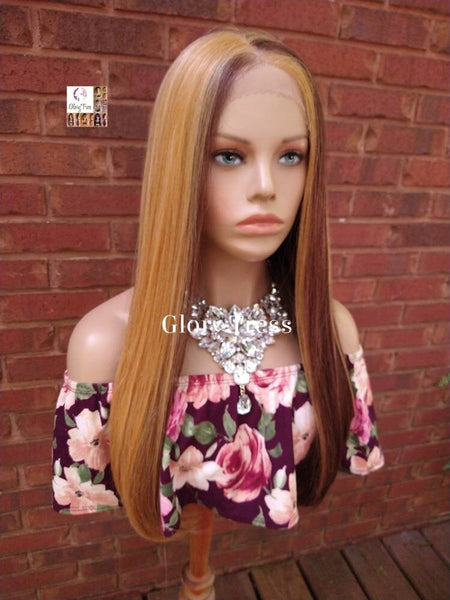 Straight Lace Front Wig, Human Hair Blend, 13X6 Free Parting, HD Lace Frontal, Glory Tress, Blonde Wig // JOY