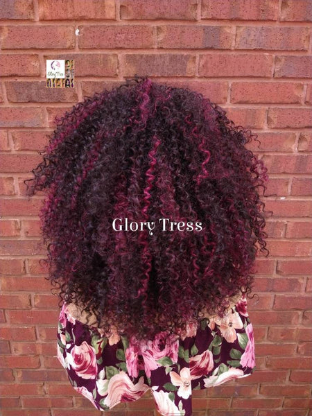 Kinky Curly Wig,  Curly Half Wig, Big Natural Afro Wig, African American Wig, Glory Tress, Burgundy Wig, New Arrival // YOU'RE GORGEOUS