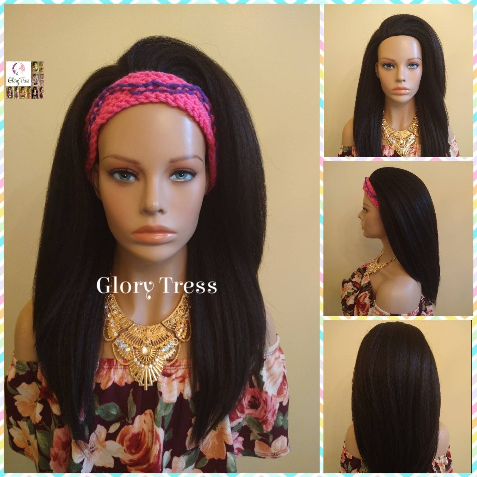 CLEARANCE // Crochet Headband - Pink & Purple Headband - Turbans - Handmade Turban - Handmade Crochet Headband - Glory Tress  // GLAMOROUS