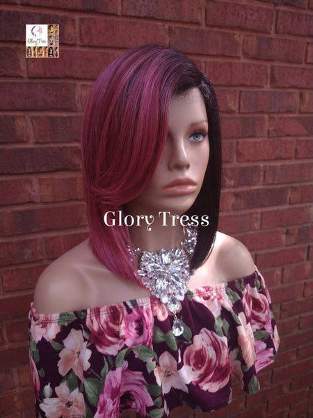 Full Bob Wig, Glory Tress, Long Layered Bob Wig, Ombre Pink & Black Wig,  Straight Full Wig, Lace Parting, Ready To Ship// UNIQUE
