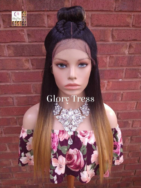 Straight Lace Front Wig, Ombre Blonde Wig, Glory Tress, Wigs, Braided Wig With Top Knot, Heat Safe, Ready To Ship// BRILLIANT