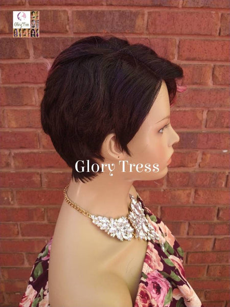 Short Razor Cut Full Wig, Pixie Cut Hairstyle With Long Side Bangs, Ombre Pink Wig, Glory Tress, Lace Side Part //REVIVE