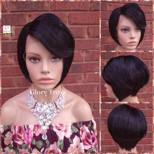 Lace Front Wig - Wigs - Black Wig - Bob Wig - Glory Tress - Razor Cut - Wig With Bangs - Short Bob Wig - READY To SHIP // AMAZING