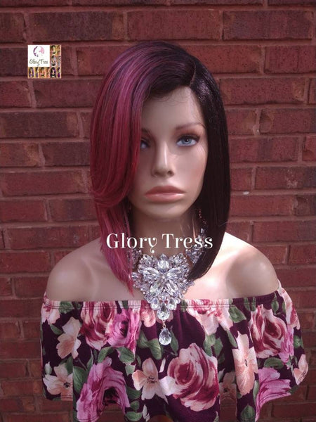 Full Bob Wig, Glory Tress, Long Layered Bob Wig, Ombre Pink & Black Wig,  Straight Full Wig, Lace Parting, Ready To Ship// UNIQUE