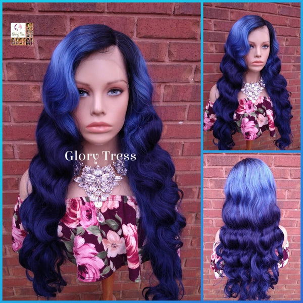 Lace Front Wig, Wigs, Wavy Lace Front, Wig, Ombre Blue Wig, Glory Tress, Body Wave Wig, New Arrival // BLUEBERRY PIE