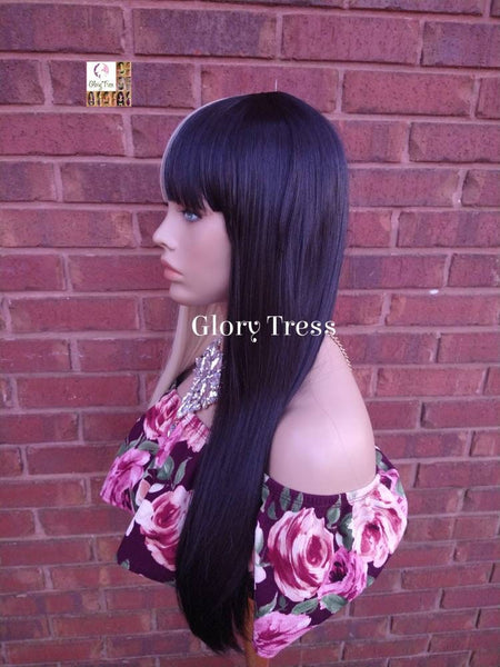 Long Full Wig, Wig with China  Bangs, Half Black/Half Blonde Wig, Glory Tress Wigs, Ready To Ship // SHOW-STOPPER