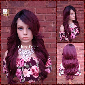 Lace Front Wig, Curly Wig, Glory Tress, Wavy Wig, Burgundy Wig, Dark Cherry Wig, Glory Tress, NEW ARRIVAL // ROSE