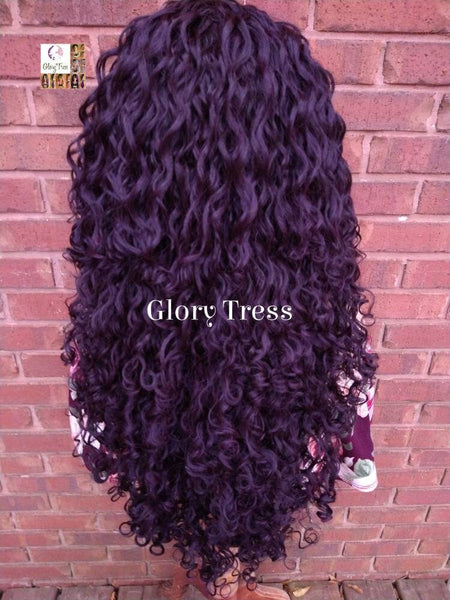 Lace Front Wig, Wig, Curly Wig, Wigs, Glory Tress, Purple & Black Wig, African American Wig, Purple Wig,4x4 Parting, Ready To Ship // ENDURE