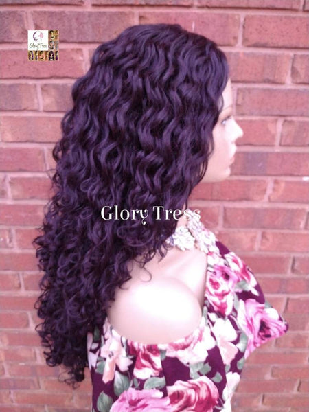 Lace Front Wig, Wig, Curly Wig, Wigs, Glory Tress, Purple & Black Wig, African American Wig, Purple Wig,4x4 Parting, Ready To Ship // ENDURE