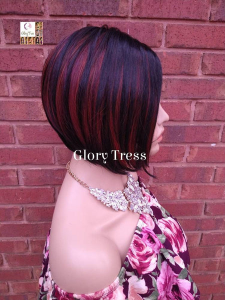 Bob Wig, Full Cap Wig, Glory Tress, Straight Wig, Black & Red Wig, African American Wig, ON SALE // MAGNIFICENT