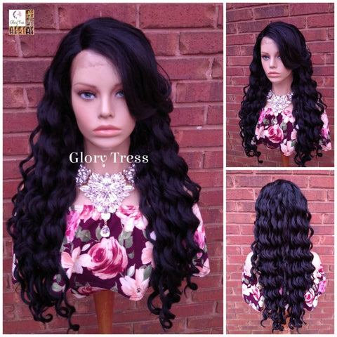 Lace Front Wig, Glory Tress, Wig, Wavy Wig, Black Wig, Wigs, African American Wig, Wavy Lace Front Wig, Side Bangs // DELIGHTFUL