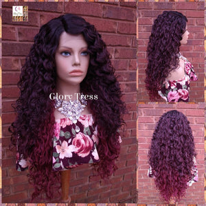 Lace Front Wig, Wavy Wig, Ombre Burgundy Wig,Glory Tress, African American Wig, Heat Safe // WINE
