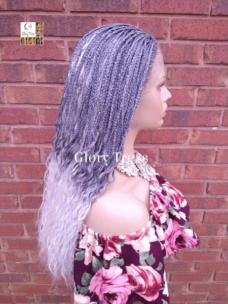 Lace Front Wig, Glory Tress, Braided Wig, African American Wig, Box Braid Wig, Blonde Wig, Ombre Silver Wig, Micro Braided Wig // JUSTICE4