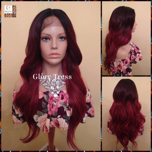 Lace Front Wig - Wavy Lace Front Wig, Wigs,  Ombre Wig -  Burgundy Wig - Wig - Glory Tress - Heat Resistant Wig -  Ready To Ship // FAVOR