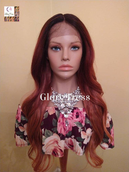 Lace Front Wig, Wavy Lace Front Wig, Ombre Auburn Wig, Copper Red Wig, Dark Rooted Wig, On Sale // FAITHFUL