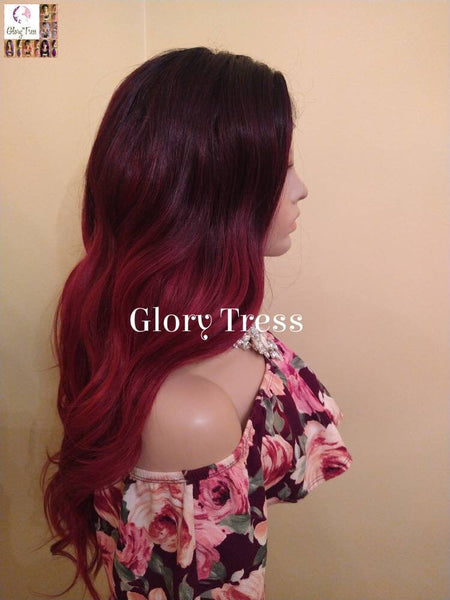 Lace Front Wig - Wavy Lace Front Wig, Wigs,  Ombre Wig -  Burgundy Wig - Wig - Glory Tress - Heat Resistant Wig -  Ready To Ship // FAVOR