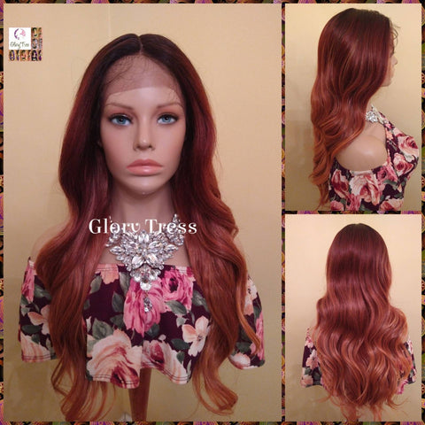 Lace Front Wig, Wavy Lace Front Wig, Ombre Auburn Wig, Red Wig, Dark Rooted Wig, On Sale // FAITHFUL