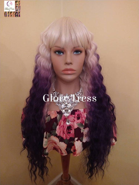 Wig, Wavy Wig, Wigs, China Bang Wig, Ombre Purple Wig, Glory Tress, NEW ARRIVAL,  Ready To Ship // OCEAN